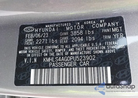 2023 Hyundai Elantra Sel z USA, uszkodzony, nr VIN KMHLS4AG0PU523902